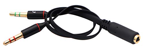 3.5mm Headphone Y Splitter - 4-Pole to 3-Pole 3.5mm Male Headset Mic & Stereo Audio Cable for PC - 20CM Black - color: Black