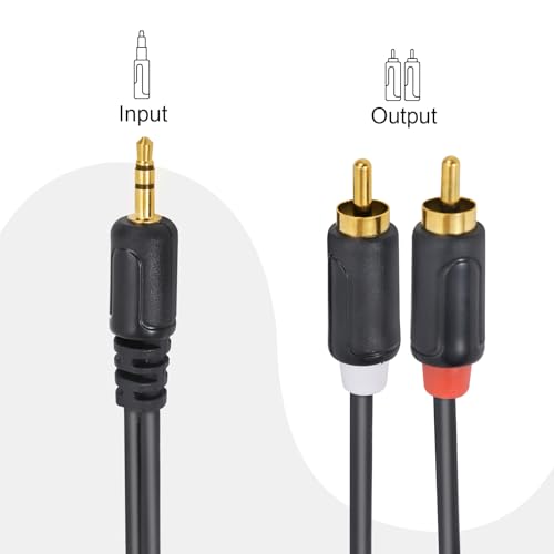 RCA Cables - 59IN/5FT Stereo Jack to 2RCA Plugs for Smartphone, Tablet, HDTV, DVD Player, Home Theater, Speakers, Projector