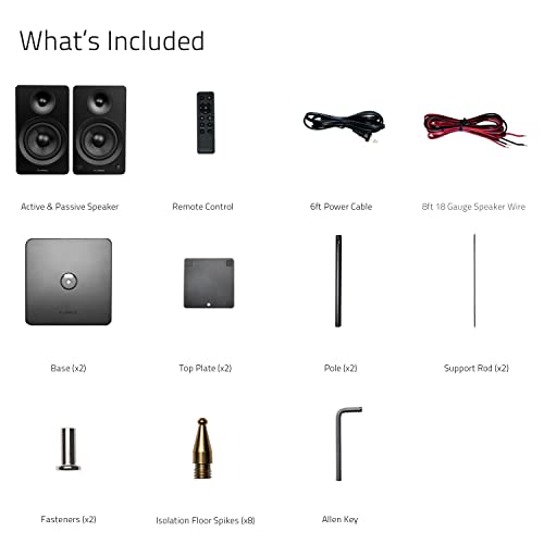 Fluance Ai61 Powered 2-Way 2.0 Stereo Bookshelf Speakers with Speaker Stands 6.5" Drivers 120W Amplifier for Turntable Bluetooth 5 Wireless Music Streaming - RCA Optical USB & Sub Out (Black Ash) - color: Black Ash, size: With Square Stand