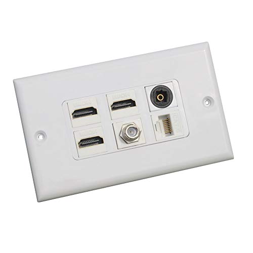 HDMI Optical Wall Plate Toslink Wall Outlet 1Pack 3xHDMI+CAT6+F+TOS | HDMI CAT6 Ethernet Coax TV F Type Keystone Jack Outlet Panel Mount