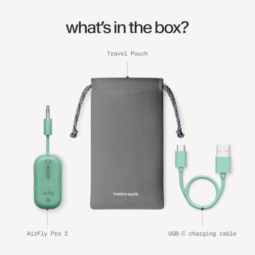 Twelve South AirFly Pro 2, Bluetooth Adapter, Pair 2 AirPods, Mint Ice | Pair 2 AirPods or Wireless Headphones – 3.5mm AUX Bluetooth Transmitter and Receiver for Cars, Boats, Treadmills, TVs & More - color: Mint Ice, style: AirFly Pro 2