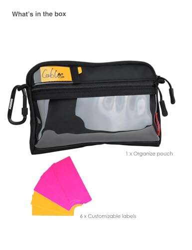 Video Accessories 투명 창이 있는 오거나이저 파우치, 카메라 액세서리용 900D PU 유틸리티 백, 케이블 보관, 배터리 케이스, 카라비너 및 ID 라벨이 있는 작은 공구 가방, 여행 촬영용