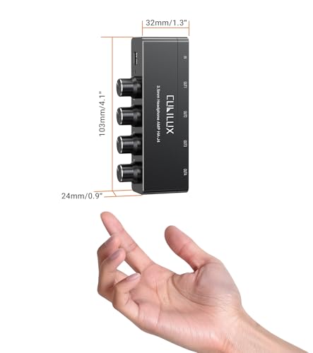 4-Way 3.5mm Headphone Amplifier with Independent Volume Control, 16-300 Ohm, Aluminum Case Stereo Audio Splitter Box for Headphone, Speaker, and Laptop-5V DC Power Supply