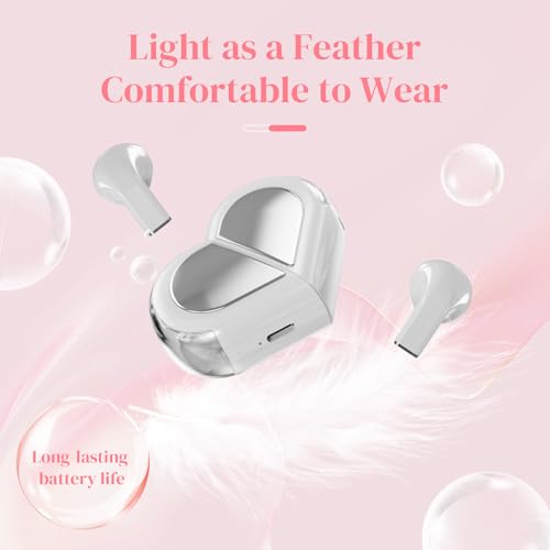 Heart Wireless Earbuds for Girls Kids, Cute Small Mini Tiny Invisible Earbuds Wireless Bluetooth for Small Ears Canals Women Rose Gold Kawai Blue Tooth Ear Buds for iPhone Android - color: White