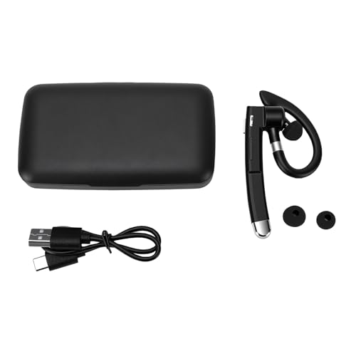 Wireless Headset Single Ear Earpiece with Noise Cancelling Mic IPX7 180H Standby 10H Talk Time Charging Case LED Display for Trucker Driver Bus (Bluetooth Headset)