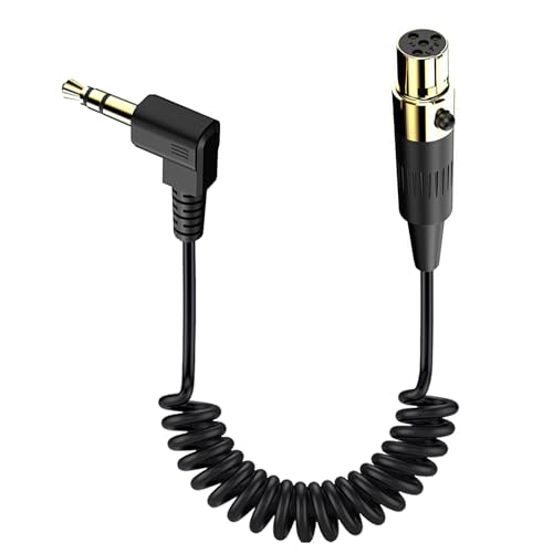 4pin Mini XLR Female to 90Degree TRS 3.5mm Stereo Audio Plug Coiled Cable, Mini XLR to 3.5mm Microphone Cable for DSLR Cameras Video Assist -1.4Ft - style: 4pin Mini XLR female