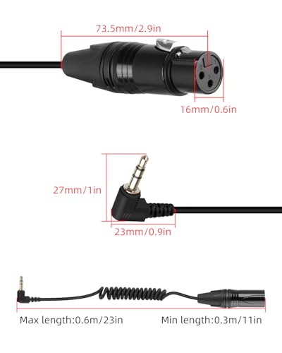 GELRHONR Right Angle 3.5mm to 3 pin XLR Female Coiled Cable 1.6FT, XLR to 1/8 Inch TRS Audio Microphone Cable(Female Black) - color: XLR Female Black