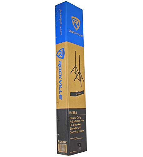 Rockville RVSS2 Black Tripod DJ PA Speaker Stands Pair with Carrying Case | 47"-79" Adjustable Height, 132 lb Capacity Each, Heavy-duty Steel Construction, 23" Base Spread, 1.38" Tubes