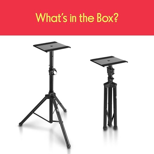 Pyle Adjustable Speaker Stand Pair – Dual Studio Monitor Tripod with Metal Base, Anti-Slip Speaker Pads, Height Adjustment from 34” to 53” – Ideal for Home, Studio, and DJ Use, 90 lbs Weight Capacity