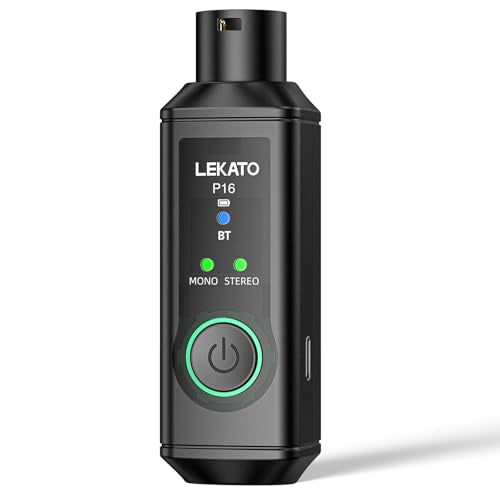 LEKATO XLR Bluetooth Receiver, BT 5.3, 48kHz/24bit, Wireless Bluetooth Adapter for Mixing Console Desk, Audio Mixers, PA Speakers, DJ Systems, 165ft Range, 15H Battery Life (1 Pack for Mono)