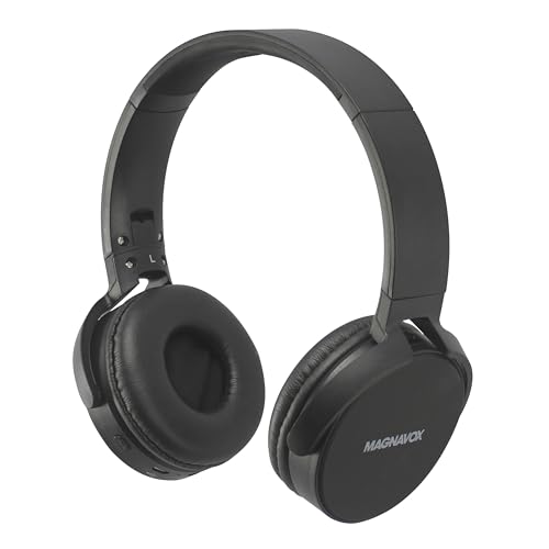 Magnavox MBH542-BK Wireless Stereo Headphones with Microphone and Bluetooth Wireless Technology in Black | Available in Black, Blue, Red, Grey and White | Bluetooth Headphones | On-Ear Headphones | - color: BLACK