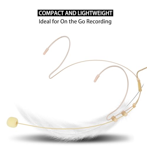 YXG Microphone Headset Headworn Earset Over Ear Hanging Condenser Mic Compatible with Shure Wireless System Bodypack Transmitter,Ideal for Lectures, Live Performance, Theater, Podcasts – Beige