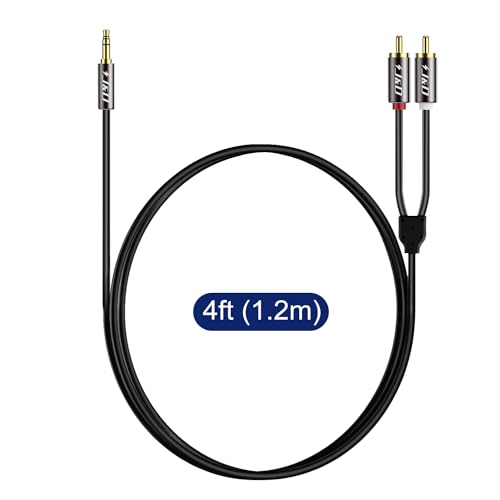 J&D 3.5mm to RCA Cable, Gold-Plated 3.5mm Male to 2RCA Male Stereo Audio Adapter, Heavy Duty Shielded Aux Cable for Home Theater, Speakers, Turntable, TV, Soundbar, 4 Feet - size: 4 Feet