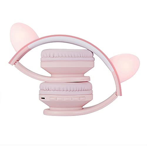 PowerLocus Bluetooth Headphones for Kids, Wireless Foldable Headphones Over Ear, Headphone with Microphone, 85DB Volume Limit, Wireless and Wired Headset with Micro SD, FM for Cellphones, Tablets, PC - color: Pink Cat Ears