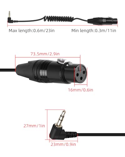 3.5mm to XLR Coiled Cable,Right Angle 1/8Inch Mini Jack TRS Stereo | Male to 3 Pin XLR Female Microphone Audio Cord Adapter for MP3 Players,Laptops,Speakers(50CM/1.65FT) - style: male to female