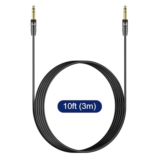 J&D 1/4 inch TRS Instrument Cable, Gold Plated Copper Shell 6.35mm TRS Male to 6.35mm Male Stereo Cable (10 Feet) - size: 10 Feet