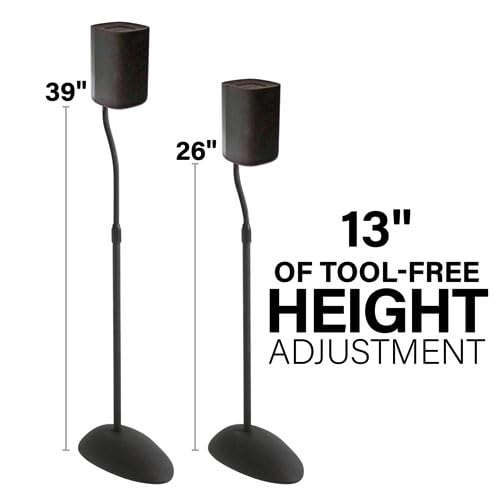 SANUS Speaker Stands for Satellite & Bookshelf Speakers, Fixed & Adjustable Height Options, Stable Floor Stands with Cable Management (Adjustable Height Speaker Stands – HTB3B-03)