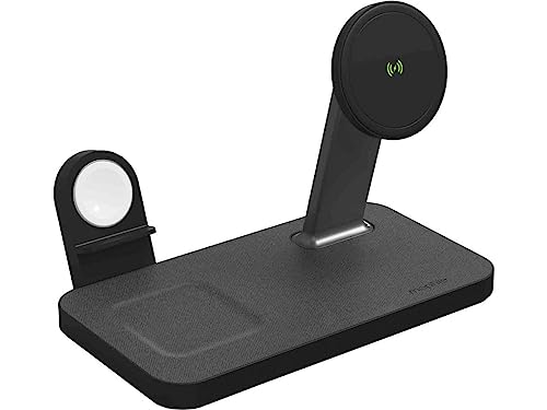 mophie Snap+ 3-in-1, 15w Wireless Charger Compatible with iPhone14, MagSafe, & other Qi Enabled Phones, AirPods, Adapter for Smart Watch (Apple or Galaxy) (Watch Charger Not Included, Attach Your Own)