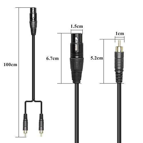 QIANRENON XLR Female to Dual RCA Male Stereo Splitter Cable 3-Pin XLR to 2 RCA Mono Y Splitter Conversion Extension Audio Cable,for Mixer Amplifier KTV Equipment Audio,1m/3.2ft