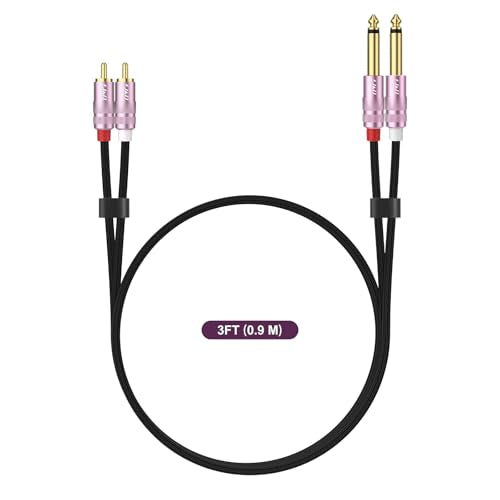 J&D RCA to 1/4 Inch Cable, Nylon Braided Audio Cable, Dual 1/4 inch TS to Dual RCA Stereo Audio Interconnect Cable, Gold Plated Audio Connector for Amplifiers, Instruments, Audio Equipment, 3 feet - size: 3 feet