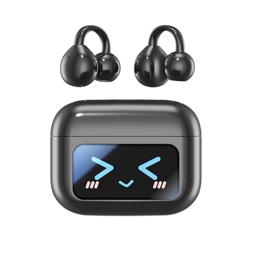 Piluyaa Clip-on Earbuds, Open Ear Earbuds with LCD Touchscreen Wireless Bluetooth 5.4, Lightweight M100 Open Ear Headphones with C-Shaped Bridge, Slim Hook,48H Battery, for Sports, Fitness (Black) - color: Black