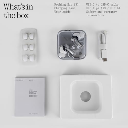 Nothing Ear (3) Wireless Earbuds Super Mic 45dB Hybrid Active Noise Cancelling Bluetooth Headphones Hi-Res 6 Mics, 12mm Dynamic Bass Boost, Dual Connect ANC Sport Ear Buds for iPhone Android, White - color: White