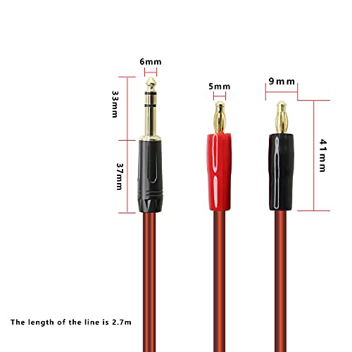 XMSJSIY 6.35mm 1/4 TRS to Banana Plug Speaker Cable, 6.35mm 3 Pole Speaker Cable with 4mm Banana Plug 2pcs OFC HiFi Speaker Wire for DJ Application Guitars Mixer Headphone Jack- (2m) - size: 2 meters