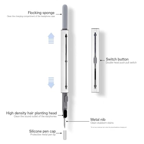 Cleaning Kits for Airpods Pro 1 2 3 Multi-Function Cleaner Pen Soft Brush for Bluetooth Earphones Case Cleaning Tools for iPhone 16 15 Pro Max Lego Camera Lens (White).