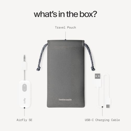 Twelve South AirFly SE, Bluetooth Wireless Audio Transmitter Adapter, White | Bluetooth Adapter for AirPods/Headphones, 20+ Hr Battery, Works with 3.5mm aux Jacks on Airplanes, TVs, Gym Equipment, Travel - color: White, style: AirFly SE