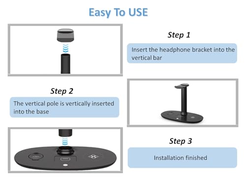 4 in 1 Headphone Stand with 15w Charger, Qi Charging Station Headset Holder, Detachable Design, Headphone Stand for Travel, Home, Hotel