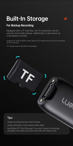 hohem MIC-01 Wireless Lavalier Lapel Microphone for iPhone iPad, with Noise Cancellation,MFi Certified,Remote Contro,Built-in Storage,20H Battery Life, Wireless Microphone for Live Stream