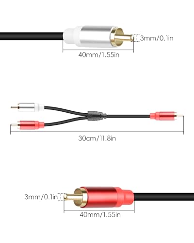 Short RCA Y Splitter Cable,1 RCA Male to 2 RCA Male Stereo Cable | Audio Extension Cable for Speaker,Subwoofer,Amplifier,Stereo System,Home Theater,2Pack(0.3M/1FT) - size: 1M to 2M