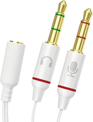 D & K Exclusives Headphone Splitter for Computer 3.5mm Female to 2 Dual 3.5mm Male Mic Audio Y Splitter Cable Smartphone Headset to PC Adapter, White
