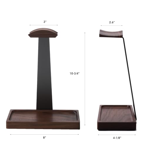 Walnut Headphone Stand, Wood Headset Holder with Storage for Desk - color: Grey