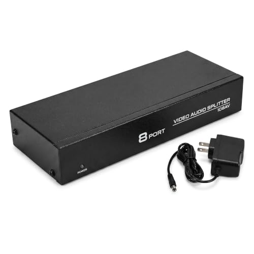 8 Way 3 RCA Switch, Powered 1 in 8 Out AV Switcher, Composite Video Audio Distribution, AV Switch, Audio Splitter Duplicator with Power Adapter