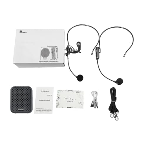 Voice Amplifier for Teachers with 2 Microphones, Portable Voice Amplifier with Headset Microphone, Personal Mini Voice Amplifier for Tour Guides Classroom Speaking Meetings Yoga (Dark Black)