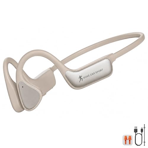 Bone Conduction Headphones, Bluetooth 5.4 Open-Ear Sports Headphones | Wireless with Mic, 12H Playtime, IPX6 Sweatproof, Secure Fit for Running, Cycling and Workouts (Beige) - color: Beige