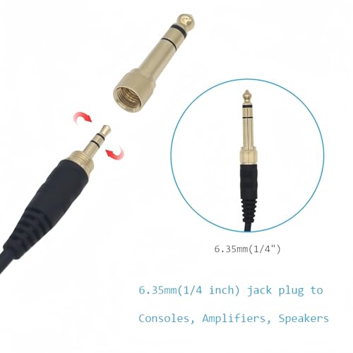 Replacement Audio Cable for Audio-Technica ATH-M50X M40X Headphones Black Braided Wire Cord with 6.35mm Adapter Length 1.5 Meters