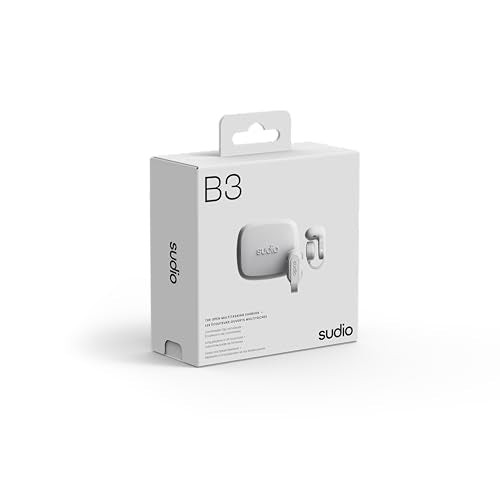 Sudio Audio B3 Open-Ear True Wireless Earbuds – Bluetooth 5.3 Clip-On Headphones with Secure Fit, Sweat-Resistant, Built-in Mic, Long Battery Life, Compatible with iPhone & Android (White) - color: White