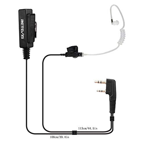 Retevis Walkie Talkie Earpiece with Mic, for Retevis RT22/RT21/H777/RT68 | Acoustic Tube, 2 Pin, Compatible with Pxton, Baofeng, Kenwood Walkie Talkies, Two Way Radio Headset with Big PTT Clip(1 Pack)