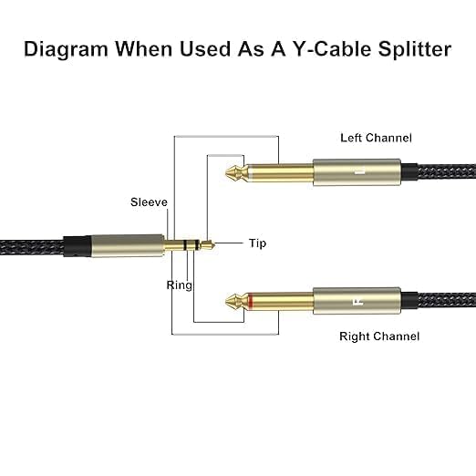 3.5mm Stereo Cable, Audio Cord, 3.3FT, 2Pack, 1/8 TRS to Dual 1/4 TS Mono, Y Splitter Stereo Cord Adapter Compatible with iPhone, PC, CD, Speaker, Home StereoSystem - size: 3.3 FT - 2pack, style: 3.5mm (1/8") TRS to Dual 6.35mm (1/4") TS Mono