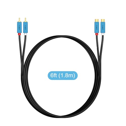 J&D 2 RCA Extension Cable, Gold Plated 2 RCA Male to Female Stereo Audio Extension Cable with Heavy Duty Aluminum Alloy Shell, 6 Feet - size: 6 Feet