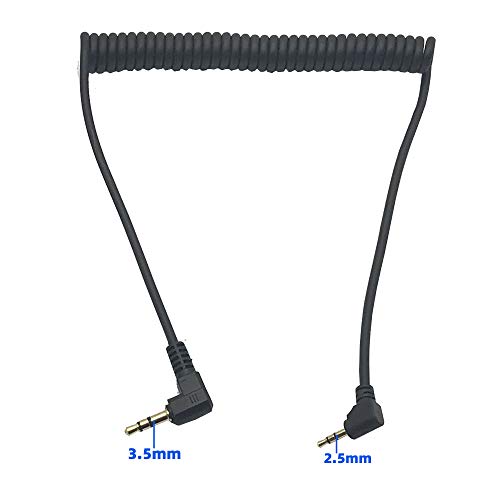 Seadream Coiled 2.5mm to 3.5mm Aux Cable 2Pack 90 Degree Right Angle 3.5mm Male to 2.5mm Male Coiled AUX Audio Cable Cord Black