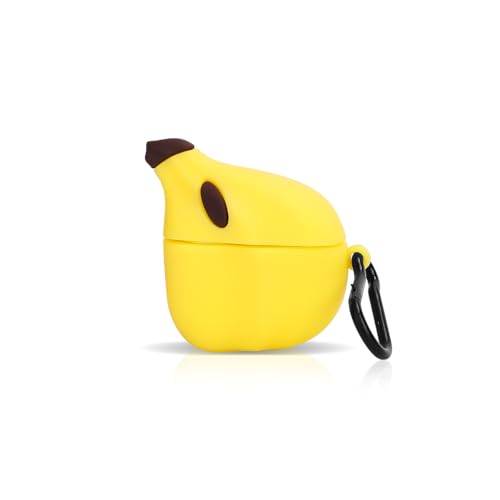 Cute Case for AirPods 4th Generation, for AirPods 4 Wireless Earbuds, XMBYGY Silicone Cartoon Charging Case Shockproof Protective Headphones Cover with Carabiner for Man Woman Teen - color: Banana