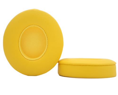 Headphone Replacement Ear Pad Cover Compatible with Beats by Dre Solo3 Solo2 Wired Wireless Headphones Protein Leather Memory Foam Headphone Cushion Ear Muffs-College Yellow - color: college yellow
