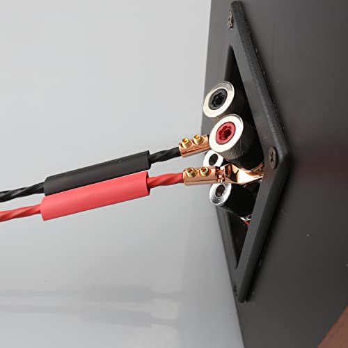 4PCS Spade Connectors,45 Degree Pure Copper Audio Fork Y Spade Plug DIY with Heat Shrink Tubing and Hex Wrench, Double Screw Locking Speaker Cable Plugs for Speaker Cables (Knurled) - color: Pure Copper with Heat Shrink Tube