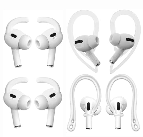 Sport Hooks Compatible with AirPods Pro 3 2025 New 3rd Gen, 1 Pair Adjustable Soft TPU Earhook, 1 Pair Silicon Ear Hook, 2 Pairs Silicon Eartips Hooks Compatible with AirPods Pro 3 112 White - color: White