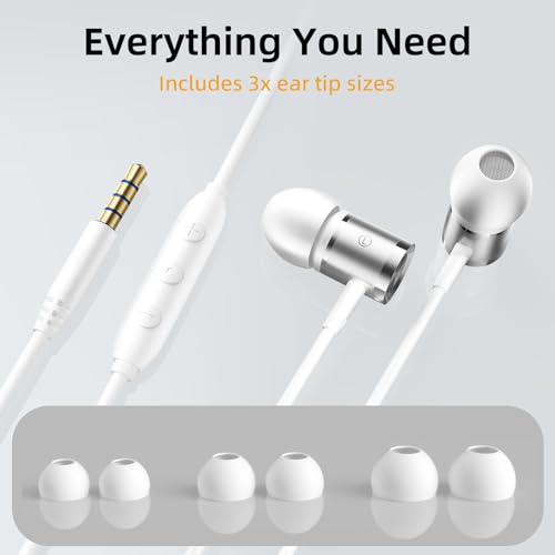 ENC 노이즈 캔슬링 유선 이어버드, USB 타입 C - 3.5mm 어댑터가 있는 하이브리드 드라이버 유선 헤드폰, 마이크 핸즈프리 통화 3.5mm 잭 인이어 헤드폰 아이폰 16/15/삼성/PC용 - color: 화이트+타입 C 어댑터