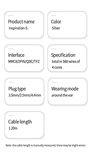 KBEAR Earphone Cable, 4 Cores 4N Single Crystal Copper Silver-Plated Woven Litz Structure in Ear Monitor Cable, Improve Comfortable and Smooth Wearing Replacement Cable(MMCX, 2.5mm)