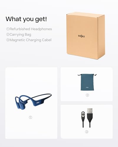 SHOKZ OpenRun - Open-Ear Bluetooth Bone Conduction Sport Headphones - Sweat Resistant Wireless Earphones for Workouts and Running - Built-in Mic (Renewed)